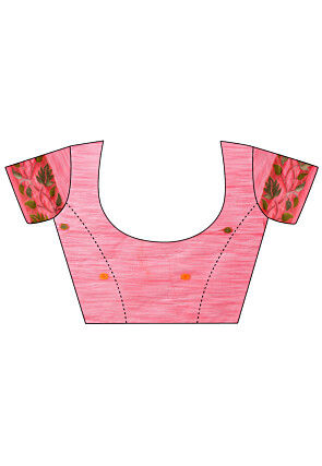 Woven Linen Cotton Saree in Pink