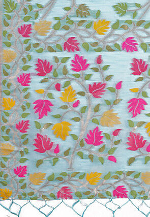 Woven Linen Cotton Saree in Sky Blue