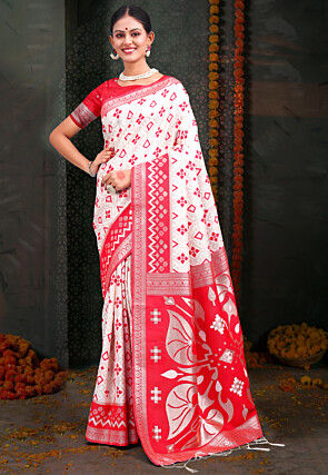 Woven Linen Cotton Saree in White