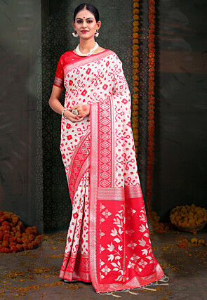 Woven Linen Cotton Saree in White