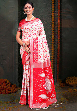 Woven Linen Cotton Saree in White
