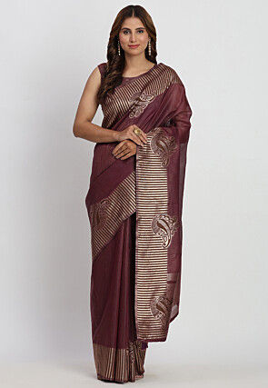 Woven Linen Cotton Saree in Wine