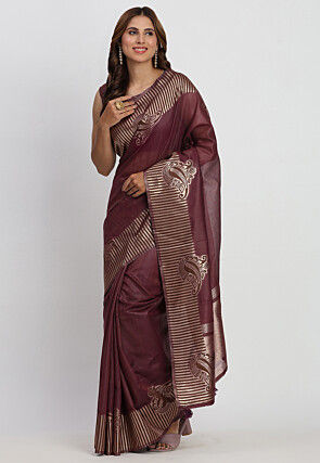Woven Linen Cotton Saree in Wine