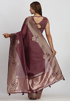 Woven Linen Cotton Saree in Wine