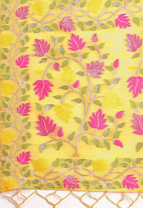 Woven Linen Cotton Saree in Yellow