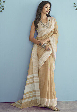 Woven Linen Saree in Beige