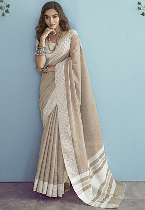 Woven Linen Saree in Beige