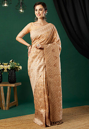 Woven Linen Saree in Beige
