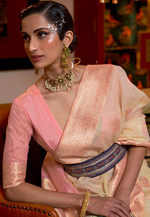 Woven Linen Saree in Beige