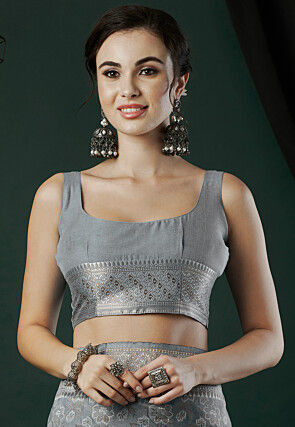 Woven Linen Saree in Grey