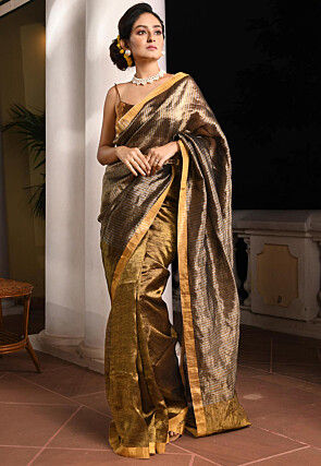 Woven Linen Saree in Copper