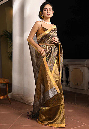 Woven Linen Saree in Copper