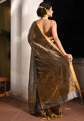 Woven Linen Saree in Copper