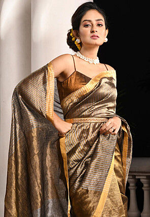 Woven Linen Saree in Copper