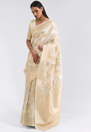Woven Linen Saree in Cream
