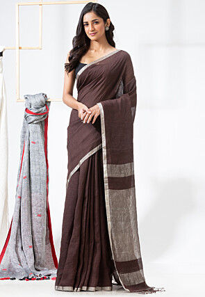 Soch Brown Woven Saree With Unstitched Blouse