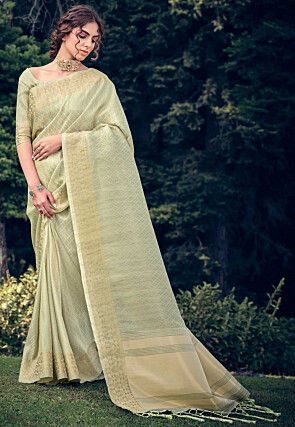 Woven Linen Saree in Dusty Green
