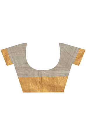 Woven Linen Saree in Light Grey