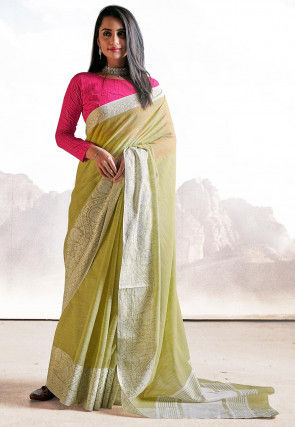 Buy online Green Linen Saree from ethnic wear for Women by Aashu Garments  for ₹750 at 17% off | 2024 Limeroad.com