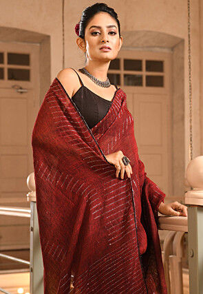 Woven Linen Saree in Maroon