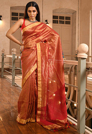 Woven Linen Saree in Maroon