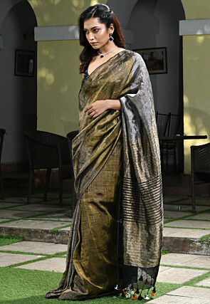 Woven Linen Saree in Multicolor