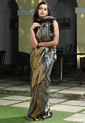 Woven Linen Saree in Multicolor