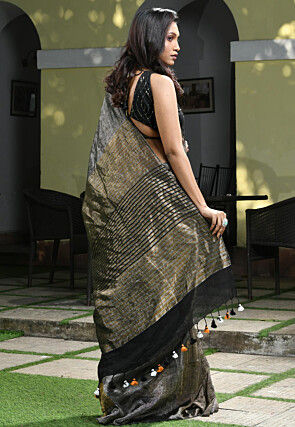 Woven Linen Saree in Multicolor
