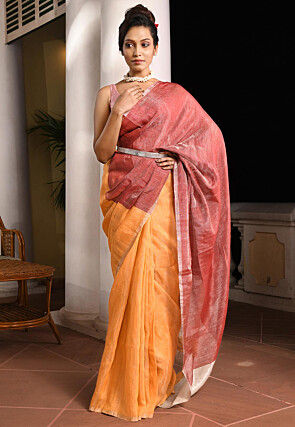 Woven Linen Saree in Mustard