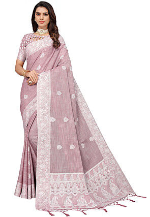 Woven Linen Saree in Old Rose
