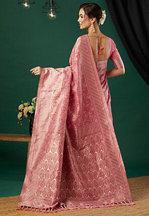 Woven Linen Saree in Pink