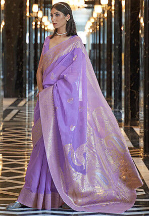 Woven Linen Saree in Purple