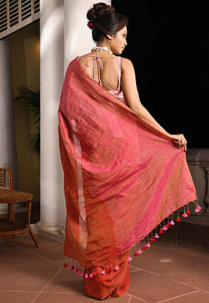 Woven Linen Saree in Red