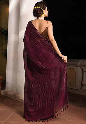 Woven Linen Saree in Wine