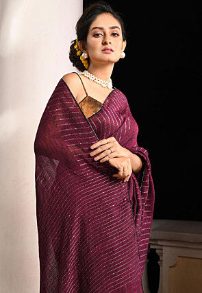 Woven Linen Saree in Wine