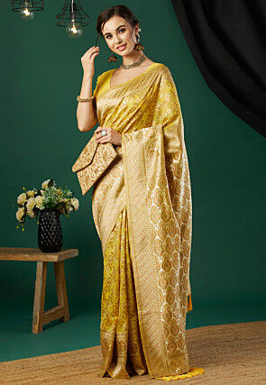 Woven Linen Saree in Yellow
