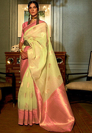 Woven Linen Saree in Yellow