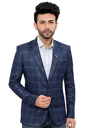Woven Linen Silk Blazer in Blue