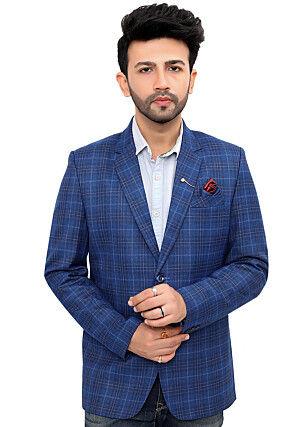 Woven Linen Silk Blazer in Blue
