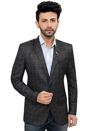 Woven Linen Silk Blazer in Dark Grey