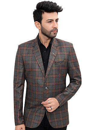 Woven Linen Silk Blazer in Grey