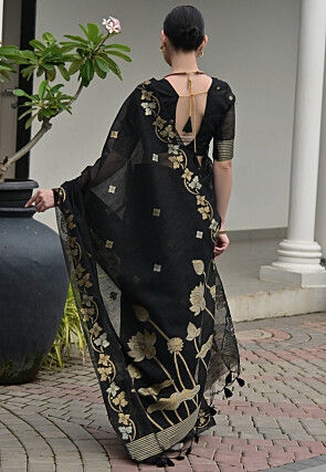 Woven Linen Silk Saree in Black