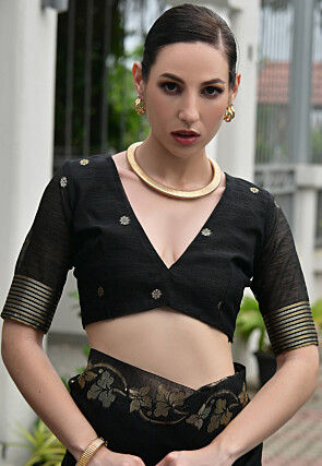 Woven Linen Silk Saree in Black