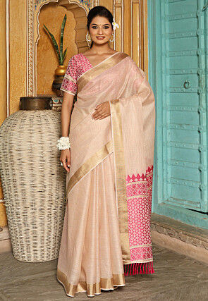Woven Linen Silk Saree in Off White