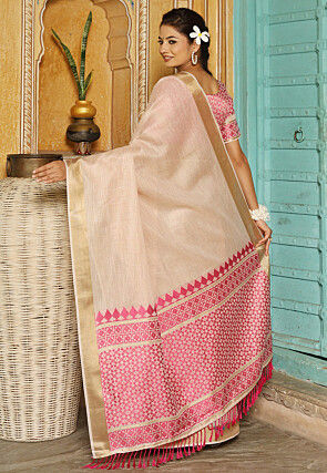 Woven Linen Silk Saree in Off White