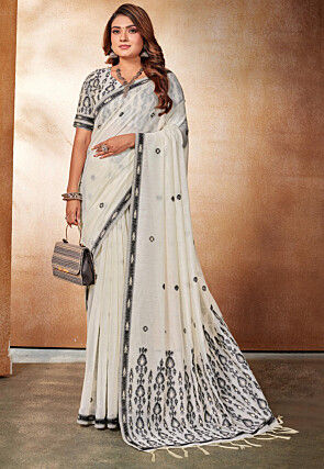 Off white saree with black border sale