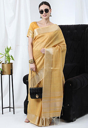 Woven Linen Silk Saree in Yellow