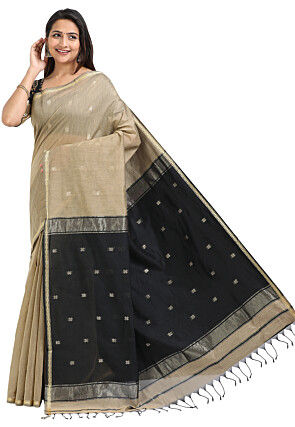 Woven Maheshwari Cotton Saree in Beige