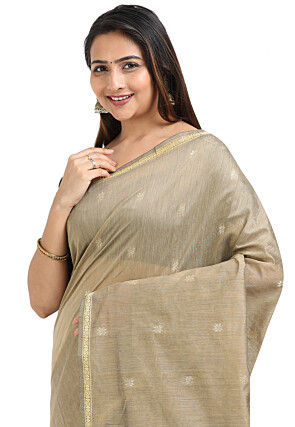 Woven Maheshwari Cotton Saree in Beige