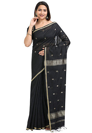 Woven Maheshwari Cotton Saree in Black